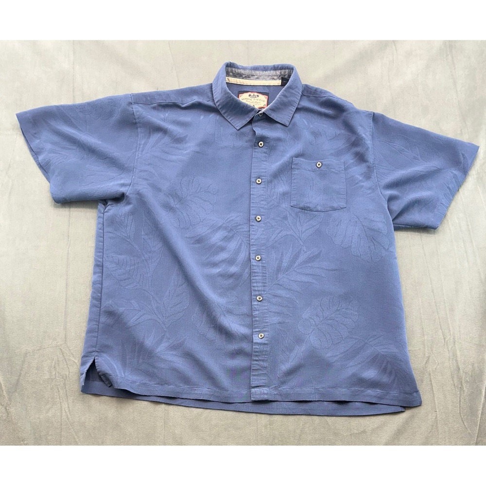 Bahama Bay Club Mens XXL Blue Tropical Leaf Jacquard Short Sleeve Button Shirt